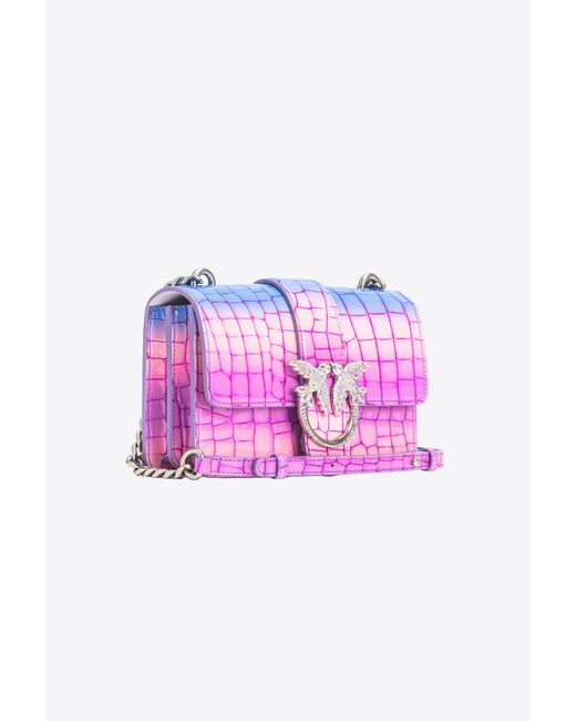 Pinko Pink Galleria Mini Love Bag One In Shiny Fade-effect Croc-print Leather
