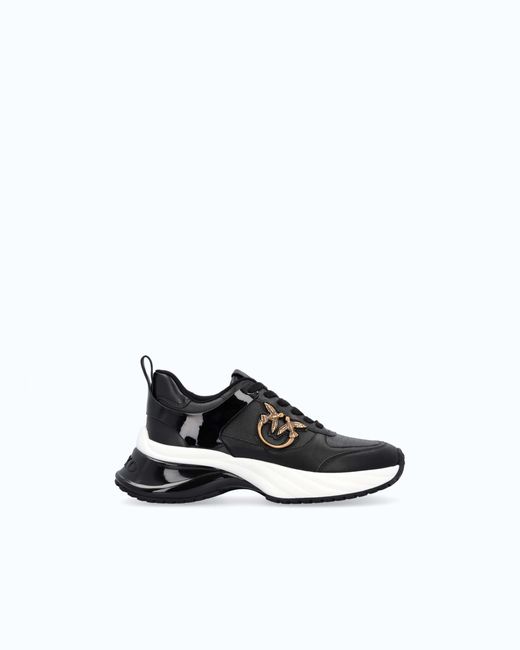 Pinko White Ariel Leather-Effect Sneakers With Mirror Detailing