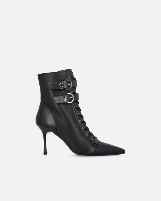 Pinko Black Booties With Straps And Love Birds Logo