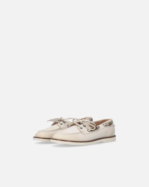 Pinko White Leather Moccasins With Jewel Details