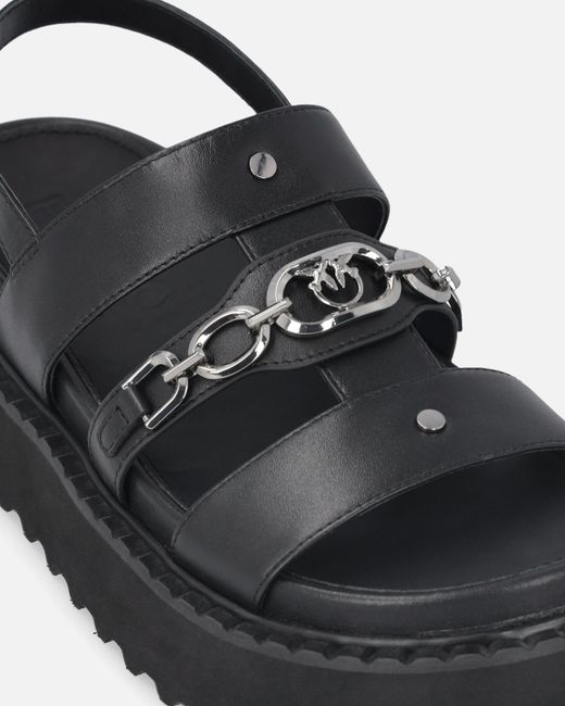 Pinko White Leather Sandals With Chain