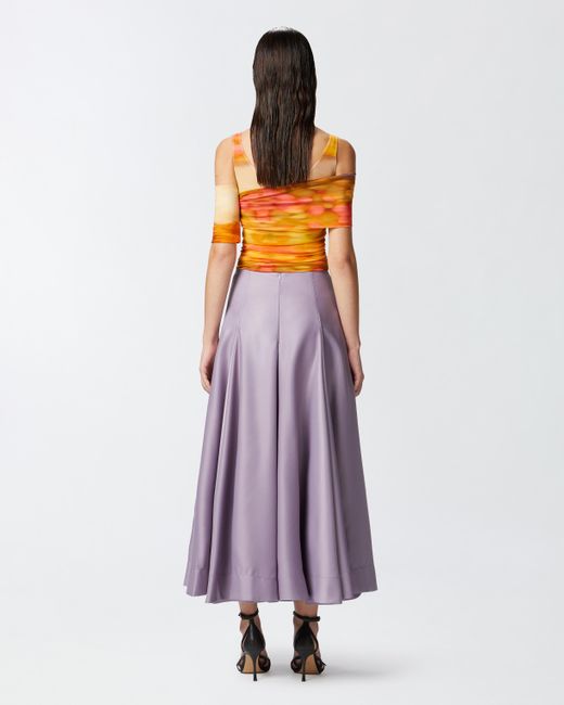 Pinko Purple Elegant Pleated Skirt In Glossy Duchesse