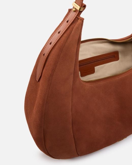 Pinko Brown Large Suede Hobo Shoulder Bag With Leather Handle