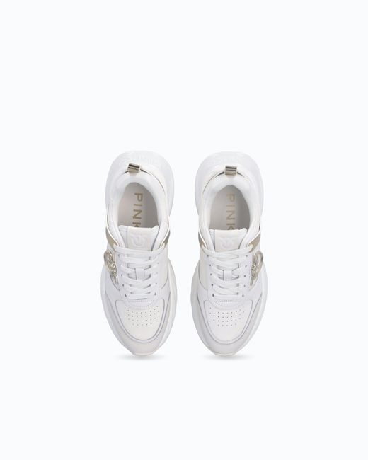 Pinko White Ariel Leather-Effect Sneakers With Mirror Detailing