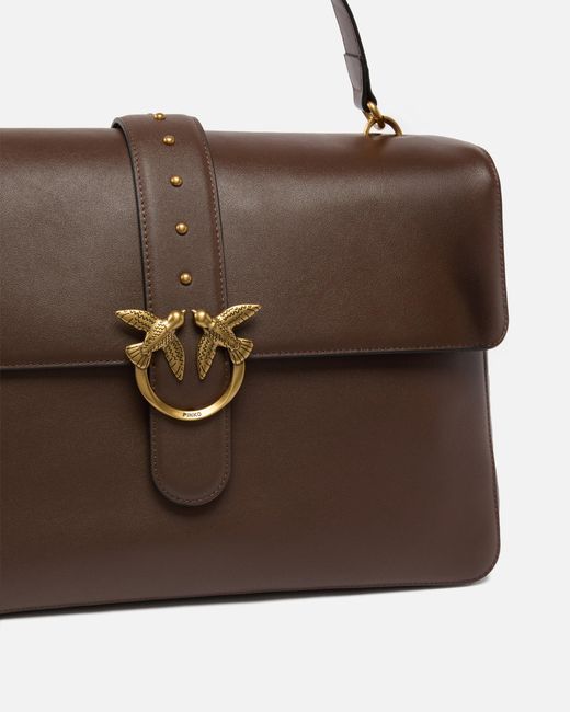 Pinko Brown Leather Maxi Love Bag Slouchy Shoulder Bag