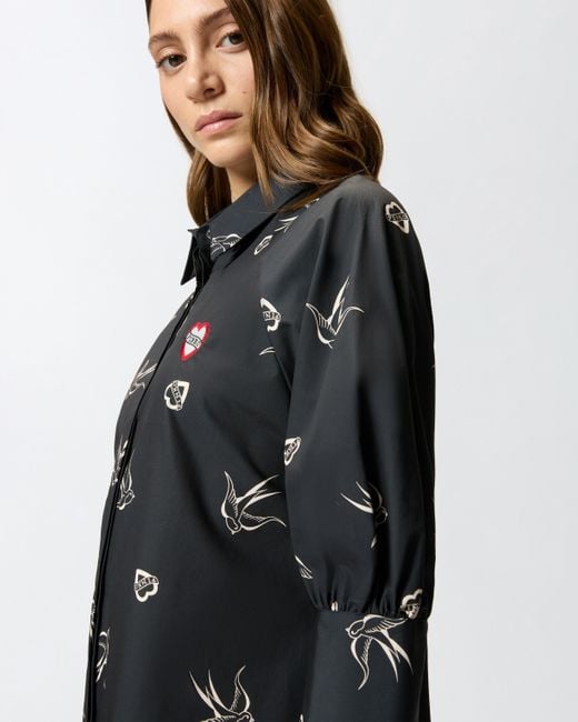 Pinko Black Short Tattoo-print Shirt Dress