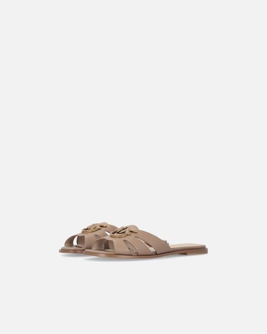 Pinko White Leather Slip-On Sandals With Love Birds Logo