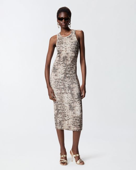 Pinko White Ribbed Slim-Fit Midi Dress With Snake Print