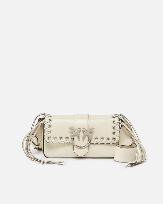 Pinko Natural Love Bag Slouchy Soft Bag With Fringing And Shoulder Strap