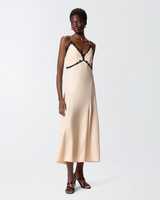 Pinko White Long Dress With Lace Inserts