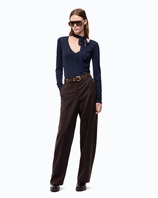 Pinko Blue Wool Sweater With Lace And Sash
