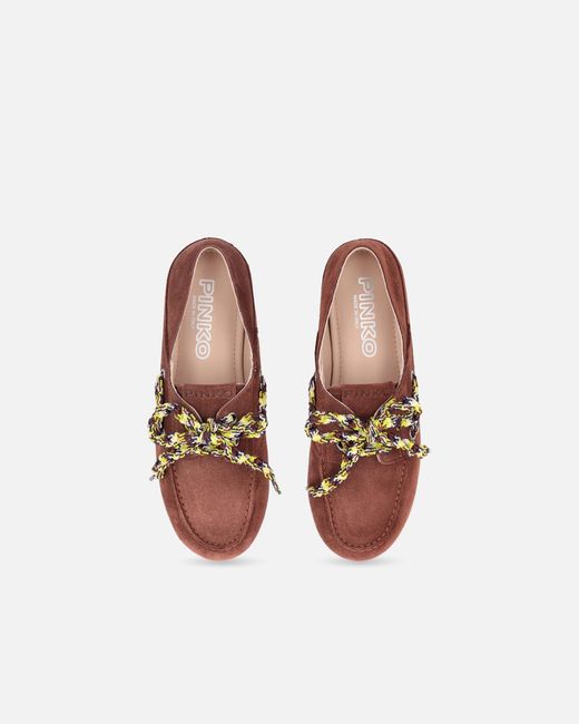 Pinko White Suede Moccasins With Multicoloured Laces