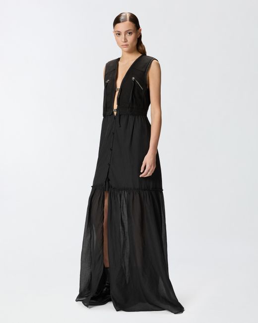 Robe Longue En Coton Avec Gilet Sans Manches Utilitaire Pinko en coloris Black