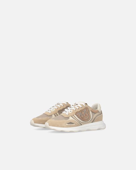 Pinko White Mesh And Suede Sneakers With Love Birds Logo