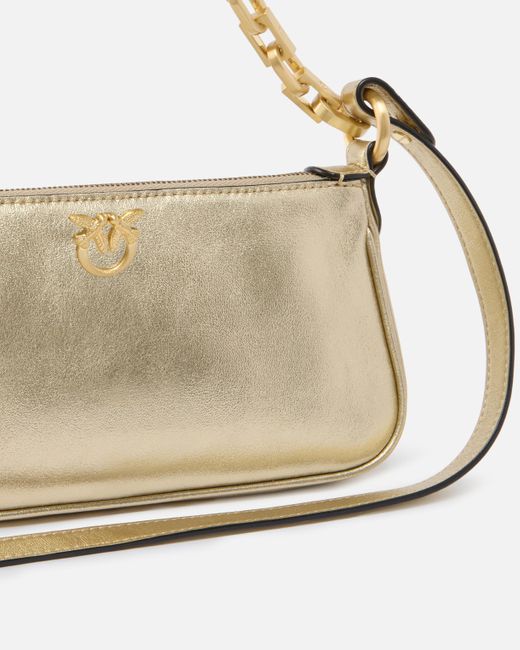 Pinko Metallic Mini Half Moon Baguette Handbag In Laminated Suede