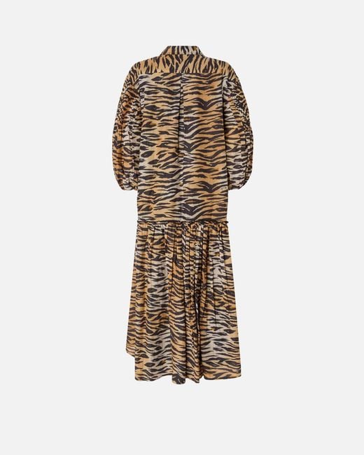 Pinko White Long Dress With Buttons And Animal Print