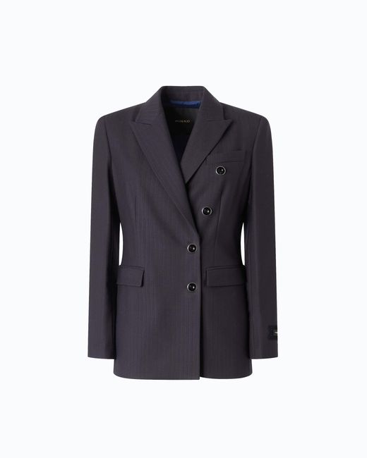 Pinko Blue Double-Breasted Slim-Fit Wool-Blend Jacket