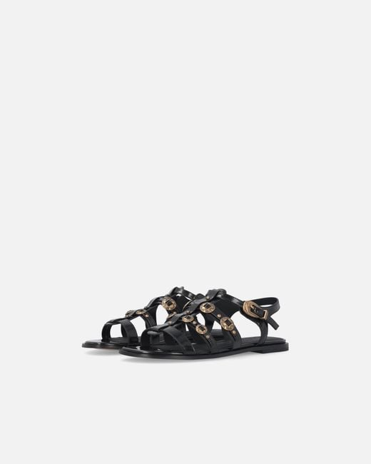 Pinko White Flat Sandals With Straps And Studs