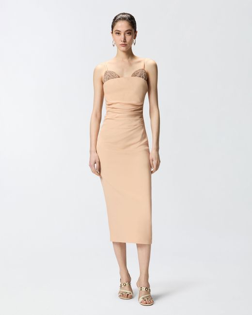 Pinko White Slim-Fit Midi Dress With Jewel Embroidery
