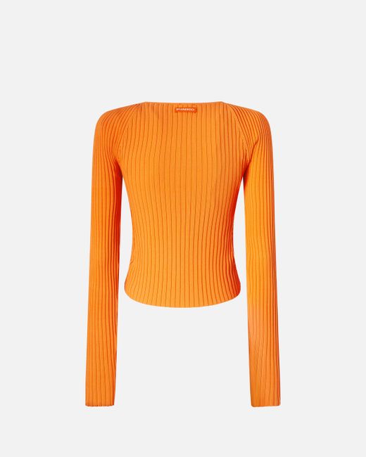 Pinko Orange Slim-Fit Ribbed Cardigan With Sunny Design