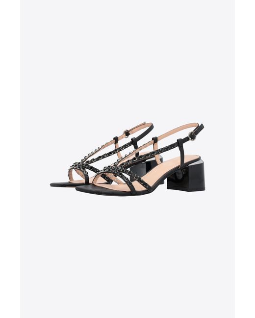 Pinko Multicolor Nappa Leather Sandals With Golden Heel