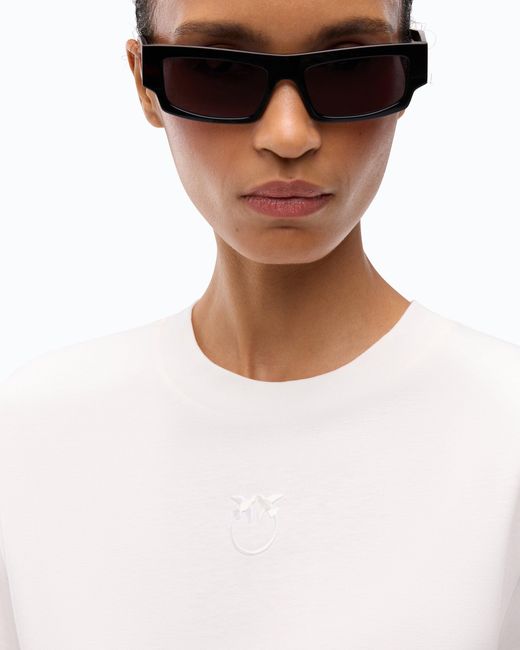 Pinko White T-Shirt With Wide Sleeves And Love Birds Logo