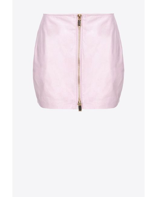 Pinko Pink Mini Skirt In Laminated Vintage Leather