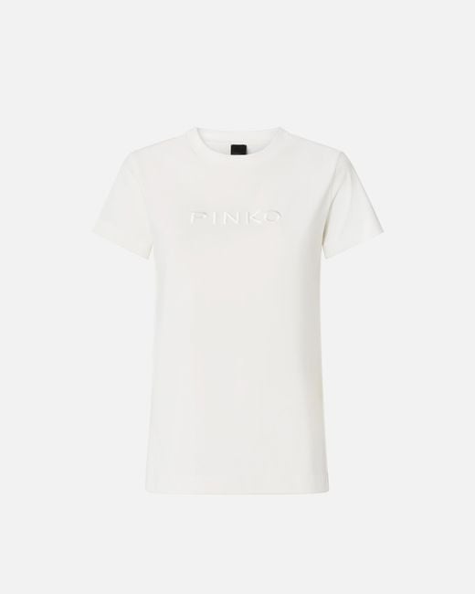 Pinko White T-Shirt With Logo Embroidery