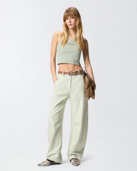 Pinko Green Cropped Vest Top With Logo