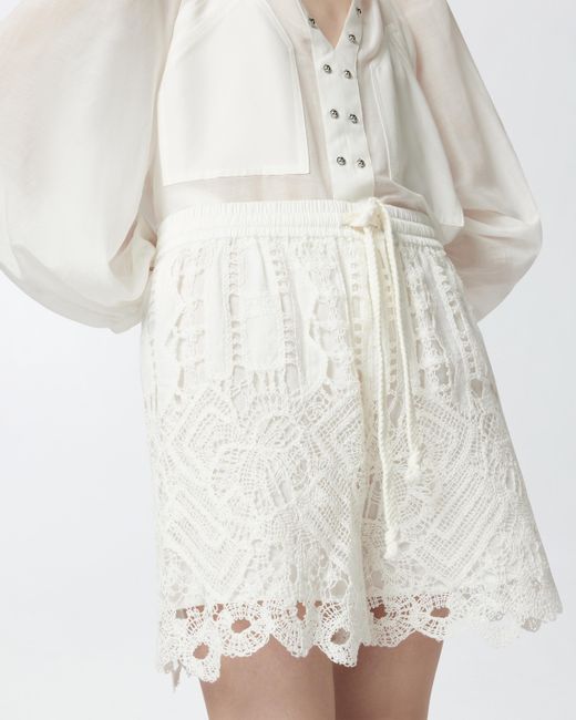 Pinko White Macramé Shorts With Openwork