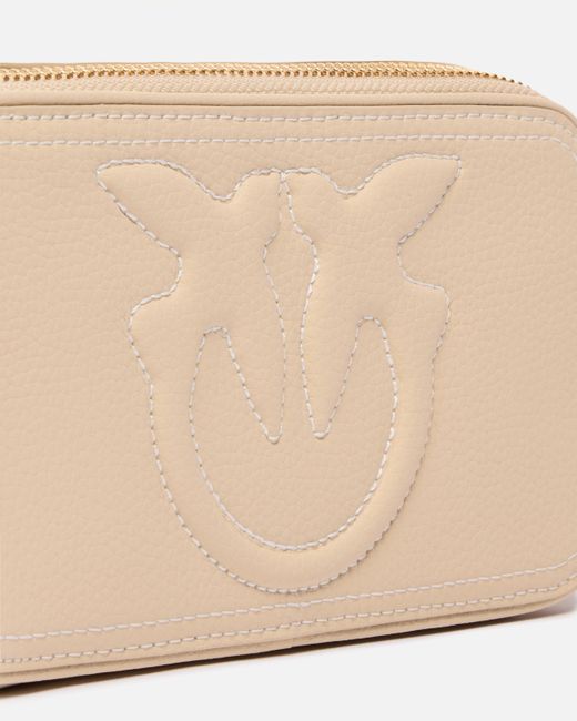 Piccola Borsa A Tracolla Con Logo Love Birds di Pinko in Natural