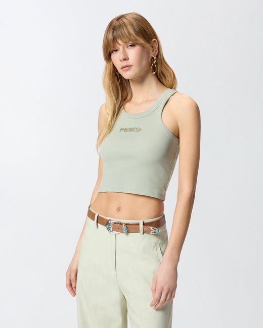 Pinko Green Cropped Vest Top With Logo