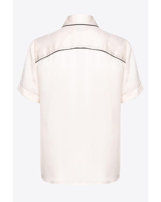 Pinko Natural Embroidered Satin Short-sleeved Shirt