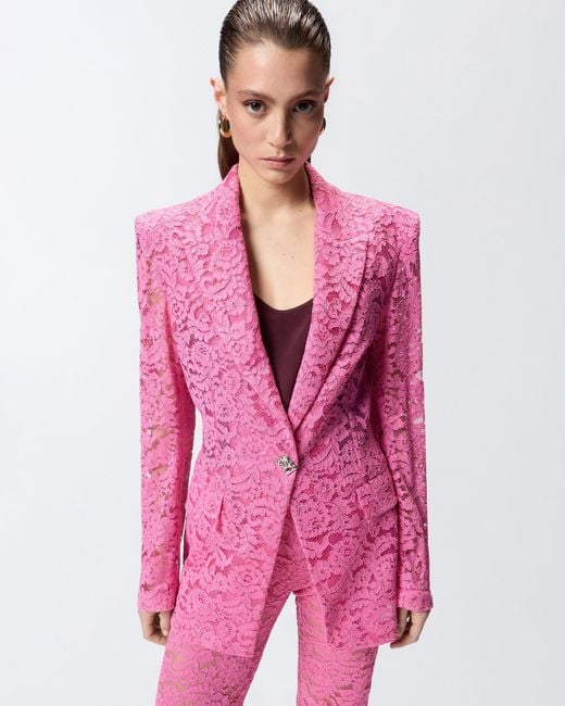 Pinko Pink Lace Blazer With Jewel Buttons