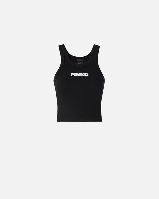 Pinko Black Cropped Vest Top With Logo