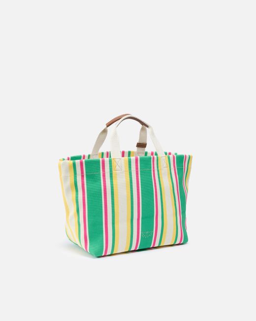 Pinko Blue Medium Shopper Bag In Striped Canvas