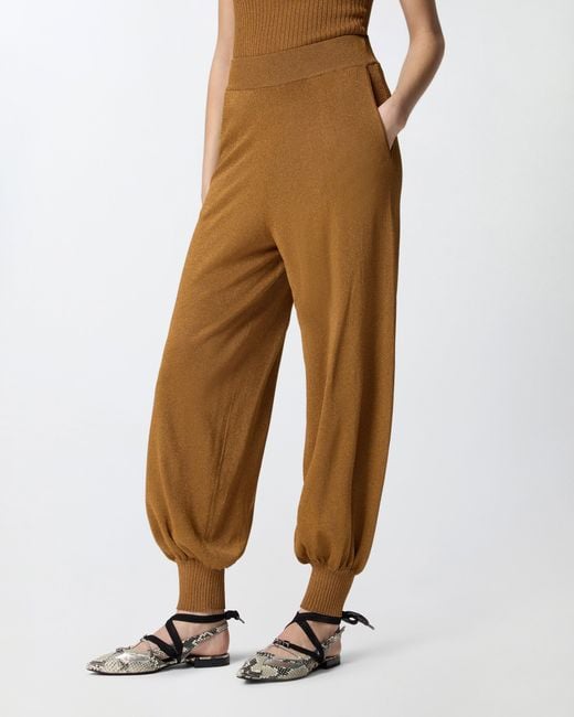 Pinko Natural Wide-Leg Trousers With Metallic Yarn