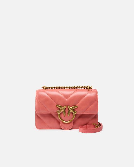 Pinko Red Love Bag Mini Crossbody Bag In Distressed-effect Leather