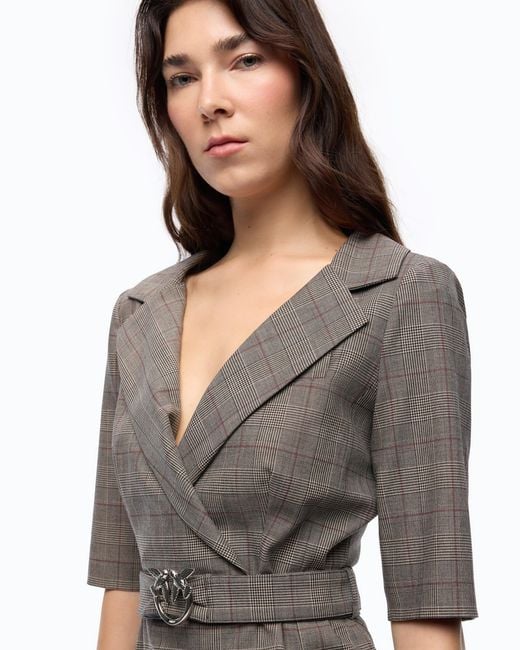 Pinko Brown Slim-Fit Check Wool Dress With Love Birds Belt