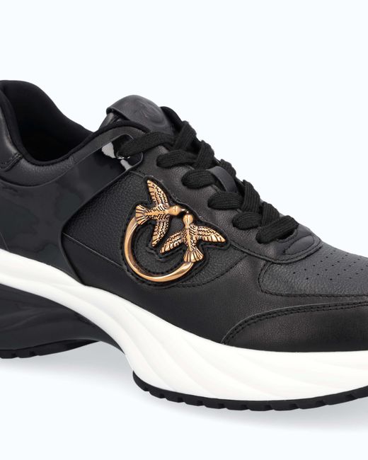 Pinko White Ariel Leather-Effect Sneakers With Mirror Detailing