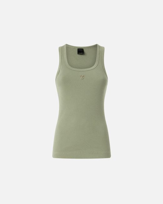 Pinko Green Vest Top With Love Birds Golden Detail