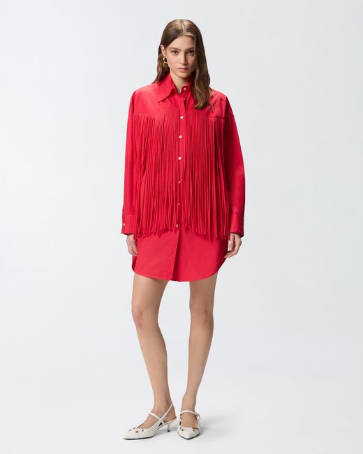 Pinko Red Mini Shirt Dress With Fringing