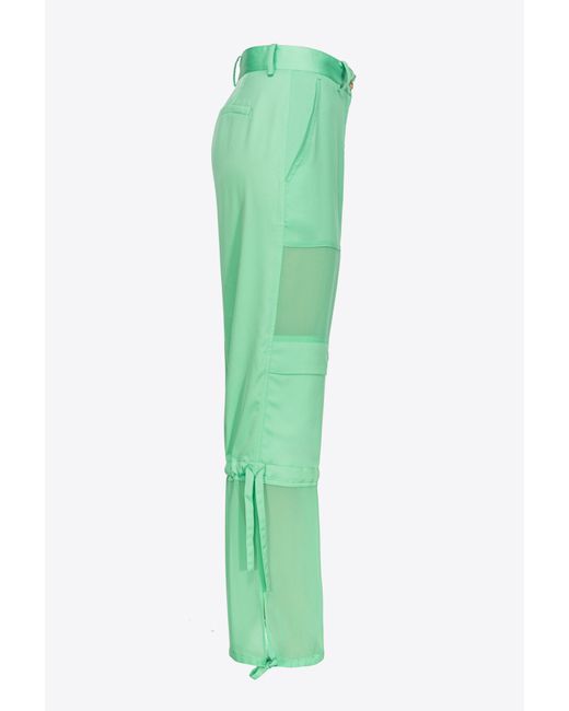 Pinko Green Satin And Georgette Cargo Trousers