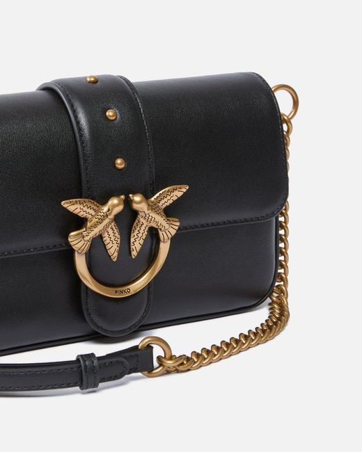 Pinko Black Mini Calfskin Shoulder Strap