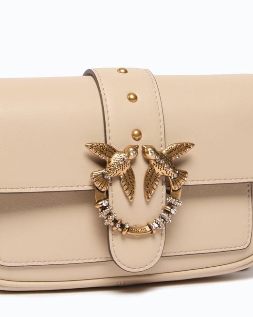 Pinko Natural Love Bag Pocket Small Leather Shoulder Bag With Jewel Buckle