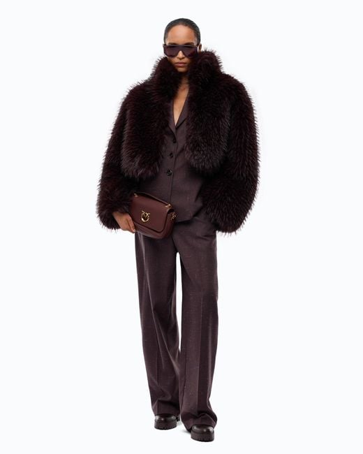 Pinko Black Faux Fur Cropped Jacket With High Neck