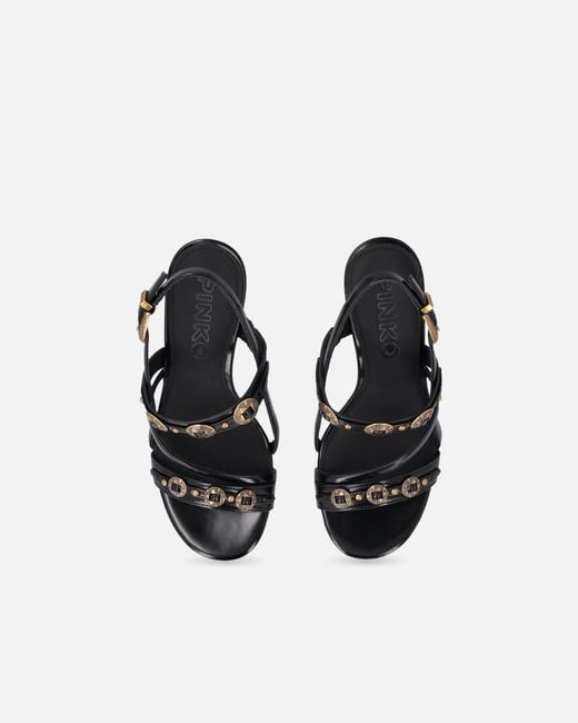 Pinko White High Slingback Sandals With Straps And Studs
