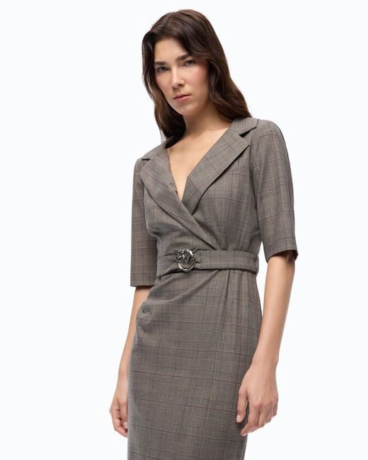 Pinko Brown Slim-Fit Check Wool Dress With Love Birds Belt