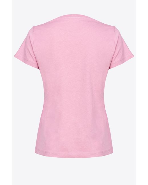 Pinko Pink T-shirt With Love Birds Embroidery