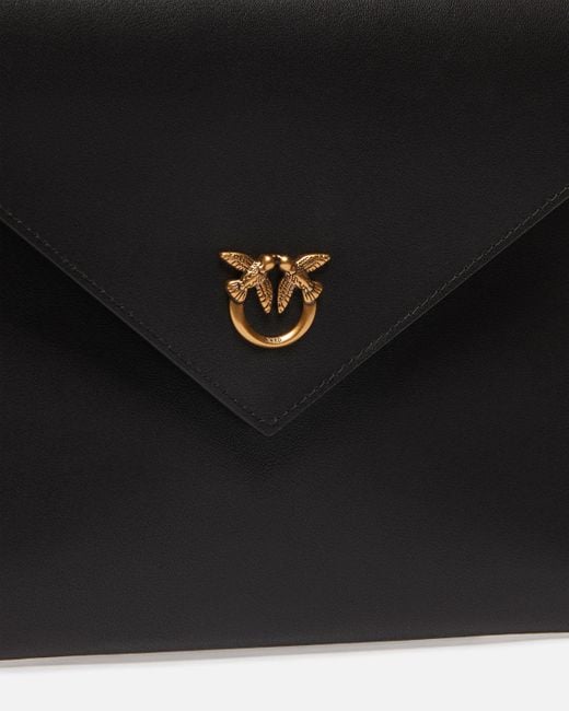 Pinko Black Leather Clutch With Love Birds Logo